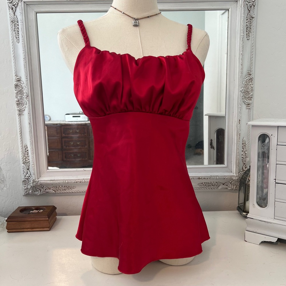 vintage‎ red satin babydoll tank top - Picture 2 of 6